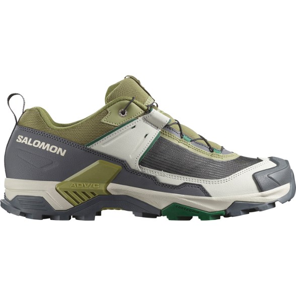 Salomon X Ultra 5 Low men's hiking shoes from the side, showcasing their lightweight design and durable materials.