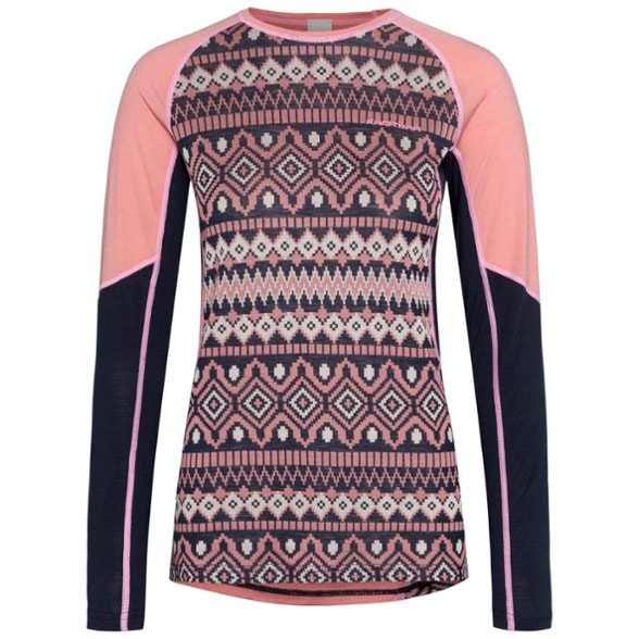 Front view of Malia women's merino wool top showing jacquard knit detail and slim fit
