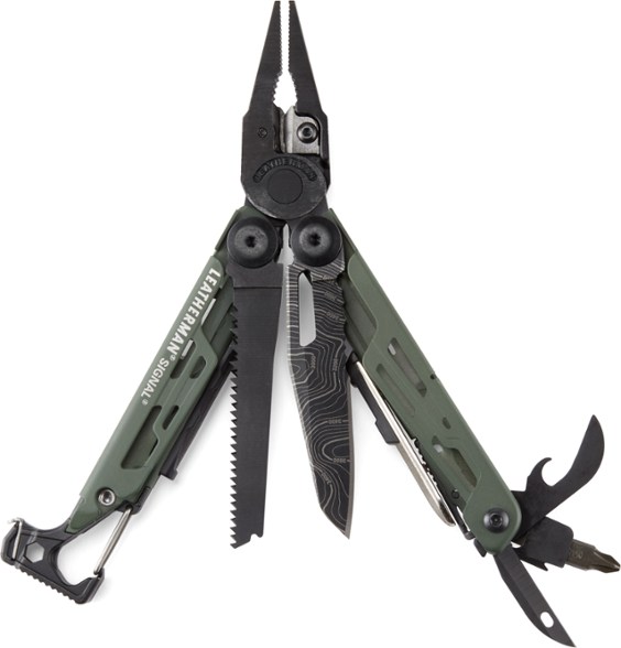 Leatherman Signal Topo multi-tool showcasing topo map blade in a natural setting.