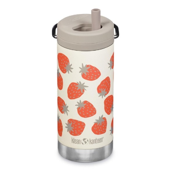 Front view of kids insulated water bottle with straw and twist cap in bright color