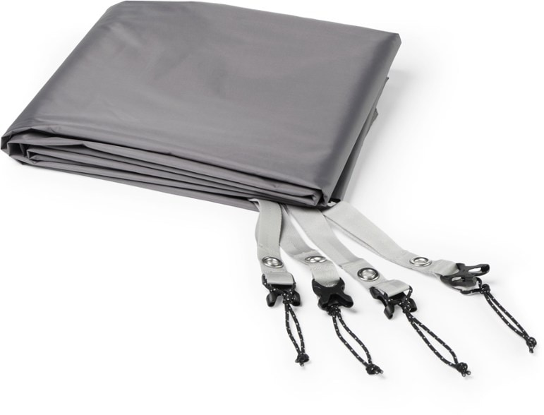Top view of the REI Half Dome 3 footprint showing precise grommet placement and durable fabric