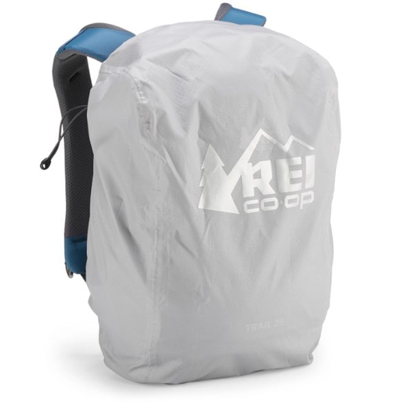 Duck's waterproof backpack cover from the side, showing its compact design and color.