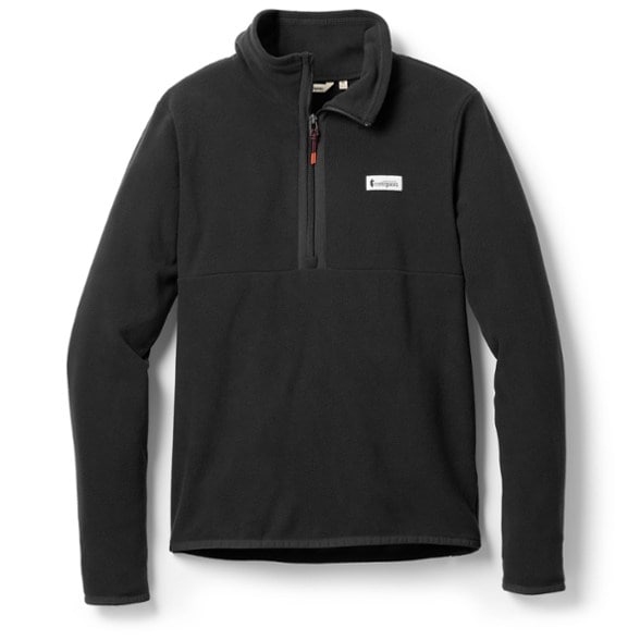 Front view of women's mid layer fleece pullover in forest green, perfect for hiking and layering