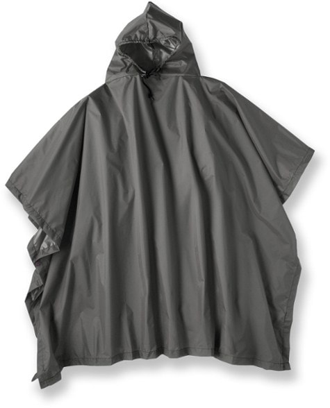Lightweight poncho worn during a rainy hike