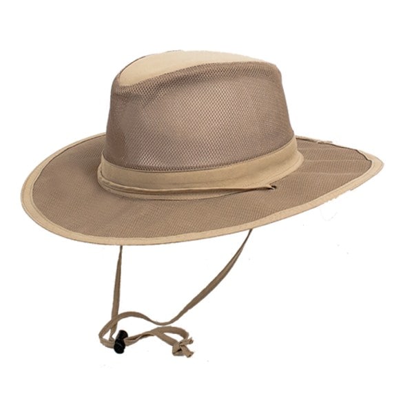 Side view of safari hat showing breathable mesh crown and curved brim for sun coverage