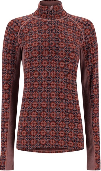 Kari Traa Rose Light Half-Zip Base Layer Top for women, showcasing its floral design and zip collar.