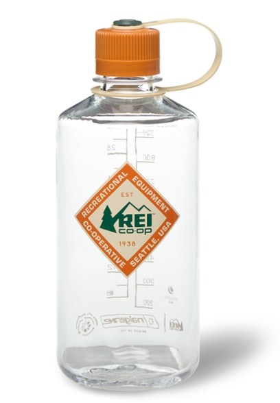 Narrow mouth water bottle for hiking, showcasing its sustainable design and lightweight build.