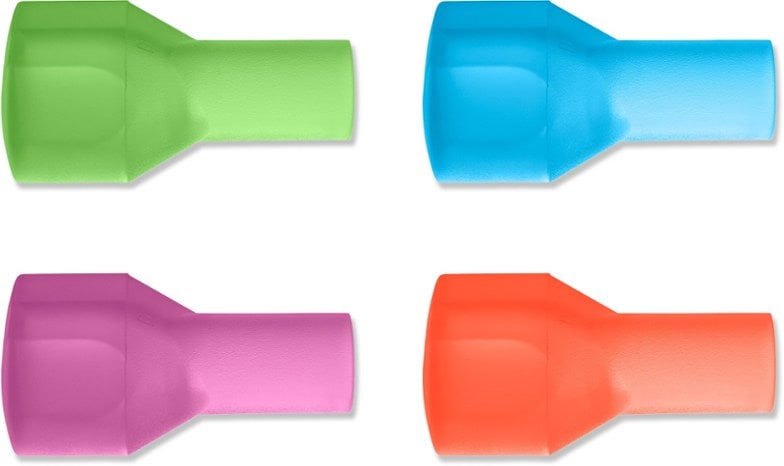 CamelBak Big Bite valves in four vibrant colors, ideal for cycling hydration.