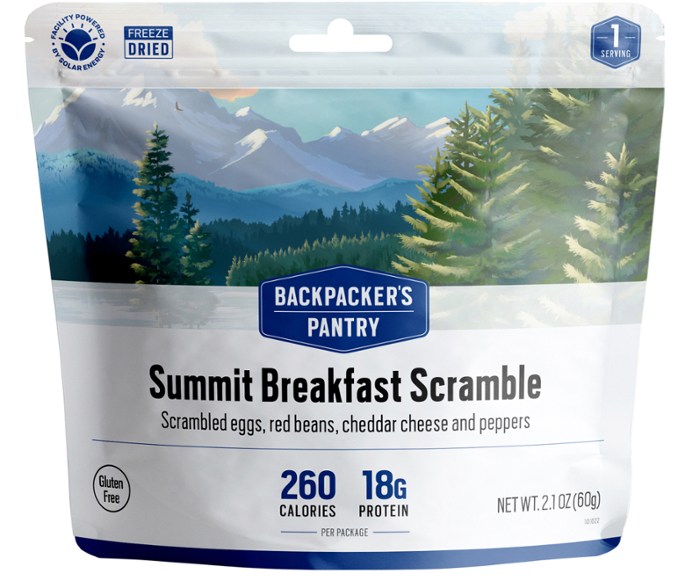 Mountain Sunrise Breakfast Scramble pouch with ingredients visible