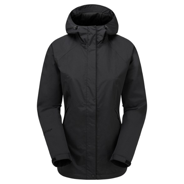Atlanta Women's Waterproof Hiking Jacket showcasing its adjustable hood and sleek design from the front.