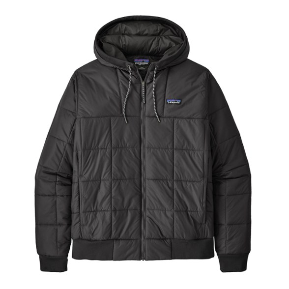 Front view of the insulated hoody for men showing water-repellent quilted design and adjustable hood