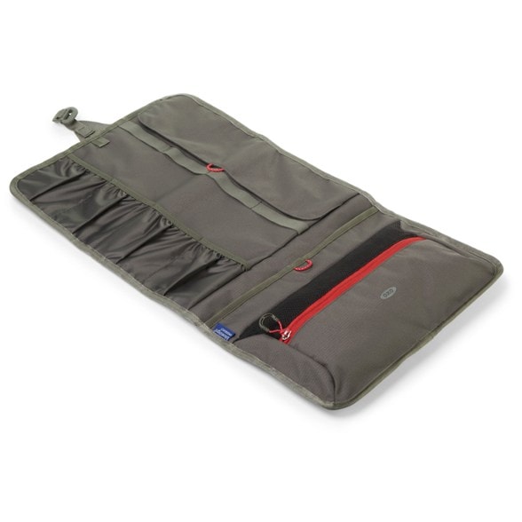 Outdoor Camp Kitchen Tool Roll hanging in a tent showcasing organization capabilities