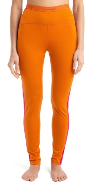 Icebreaker Women's 200 Oasis Sonebula leggings showcasing the striking stripe design from the side.