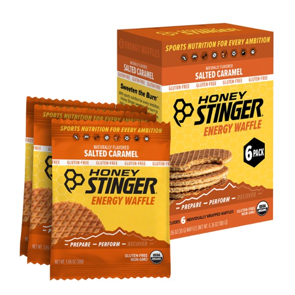 Close-up of salted caramel gluten-free waffle stacked neatly – ideal organic snack