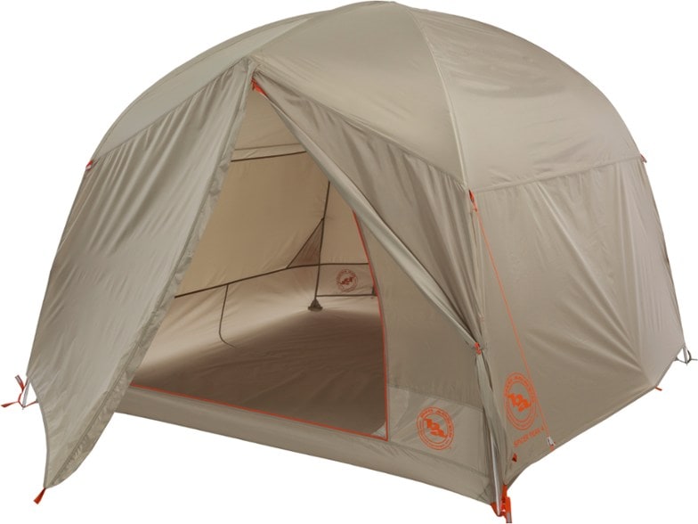 Side view of Big Agnes Trailhead Spicer Peak 6 tent pitched at a forest trailhead
