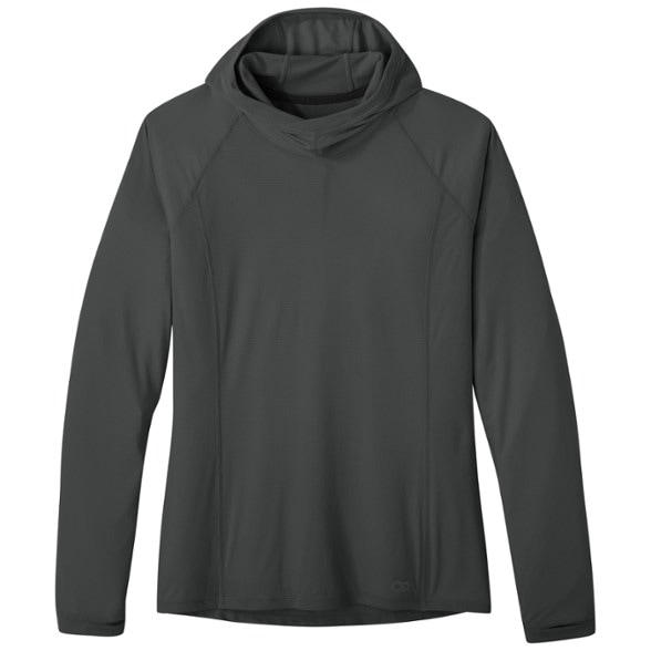 Eco-Friendly Women's Sun Protection Hoodie in outdoor setting with sunlight filtering through trees.