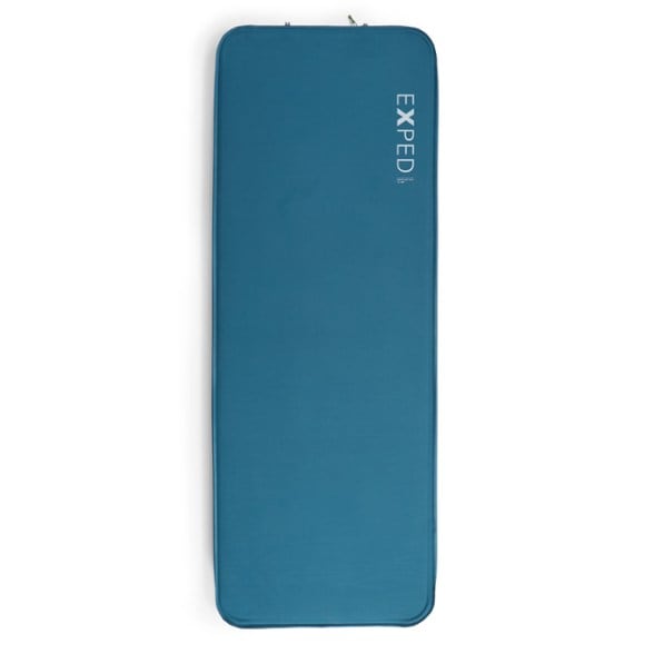 Side view of Exped DeepSleep Pro self-inflating sleeping pad showing 3-inch thickness and durable surface