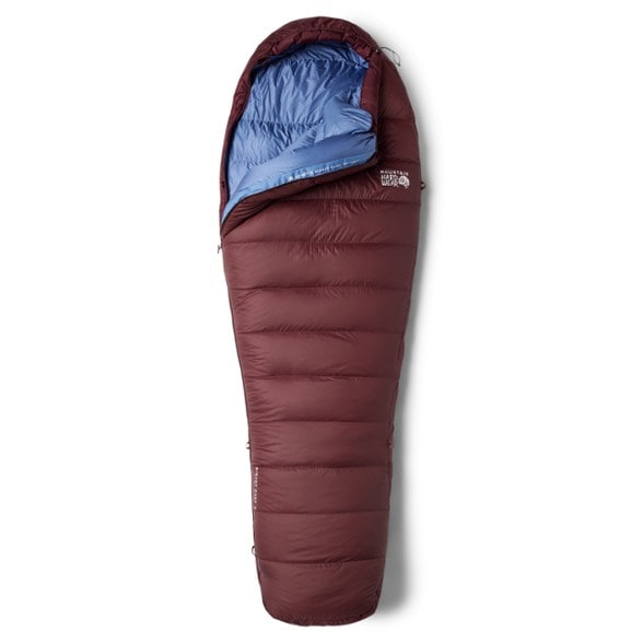 Bishop Pass 0° women's sleeping bag laid out flat showing mummy cut and insulation
