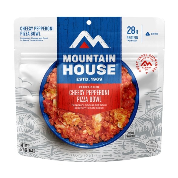 Cheesy pepperoni pizza bowl showcasing the vibrant ingredients and packaging.