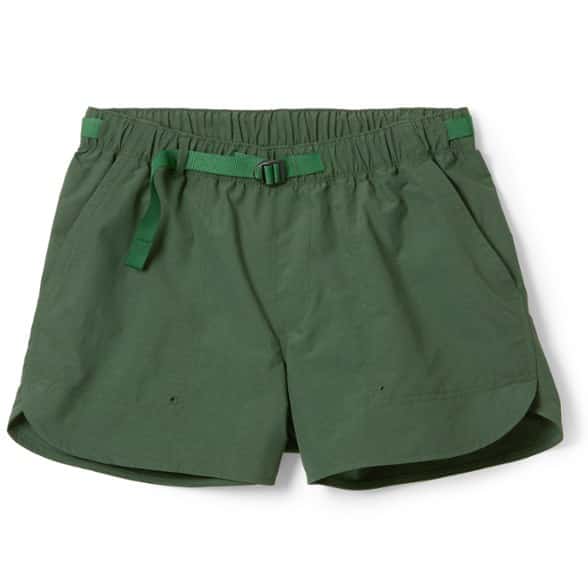 Side view of women's hiking shorts showing adjustable waistband and drop-in pockets