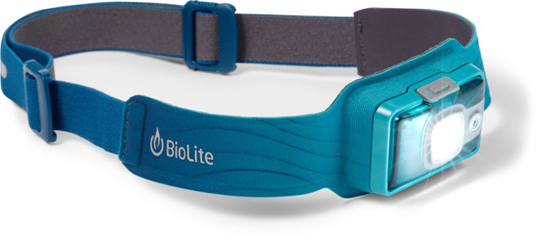 Front view of the UltraBright LED rechargeable headlamp, showcasing its sleek design and adjustable band.