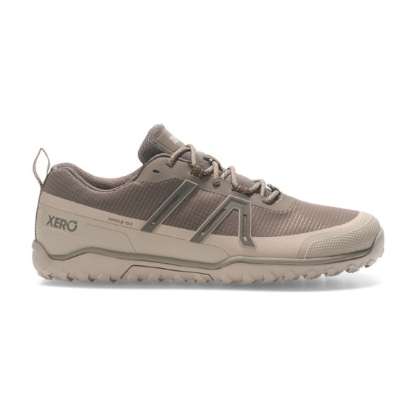 Side angle of Xero Scrambler WP barefoot hiking shoes showing mesh waterproof upper and lightweight build