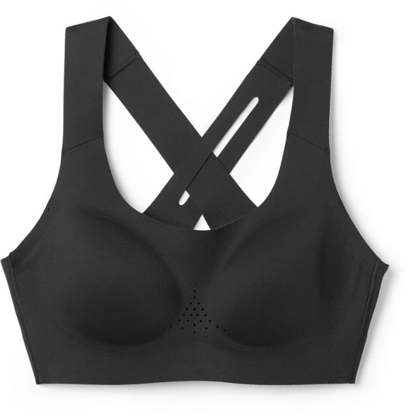 Brooks Crossback Pro sports bra in action during a run, highlighting its comfortable fit and support.