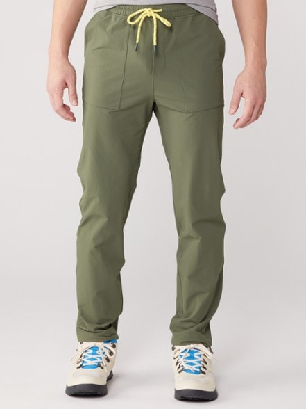 Close-up of Elevate Performance Pants showcasing adjustable waist and water-resistant fabric.
