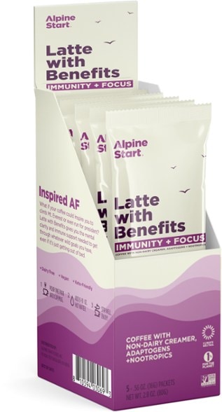Alpine Start Organic Mushroom Latte Pack with lion's mane and reishi mushrooms, ideal for camping trips.