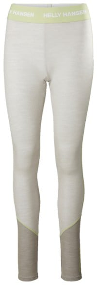 Front view of merino wool leggings showcasing flattering fit and midweight warmth for skiing.