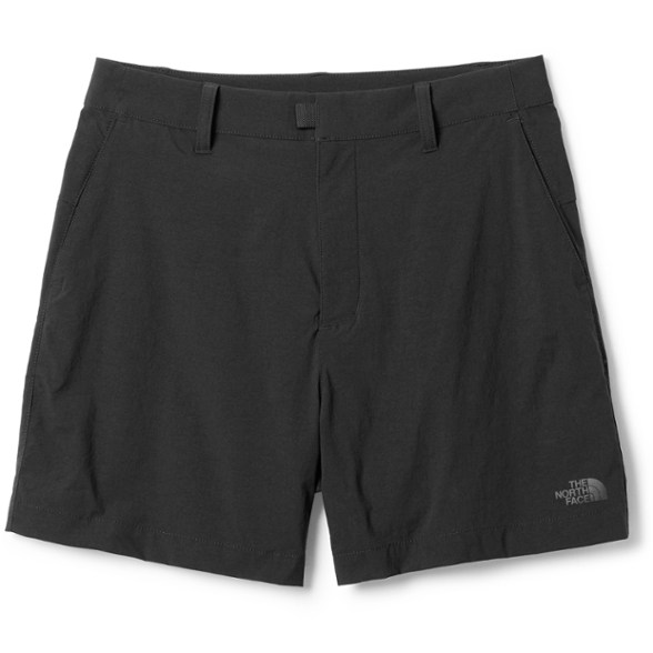 Close-up of women's hiking shorts showcasing zip pockets and fabric texture.