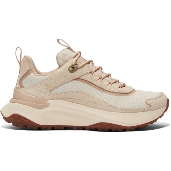 Close-up view of Timberland Women's Motion Access Low Waterproof Hiking Shoes showcasing the waterproof leather.