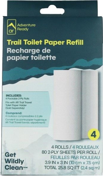 Adventure Ready Compact Toilet Paper Refill package on a camping table.