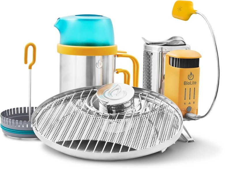 BioLite CampStove 2+ with portable grill and KettlePot set up for outdoor cooking
