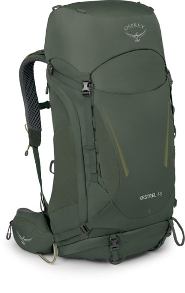 Front view of Kestrel Pro 48L internal frame backpack with adjustable straps and sleeping bag compartment