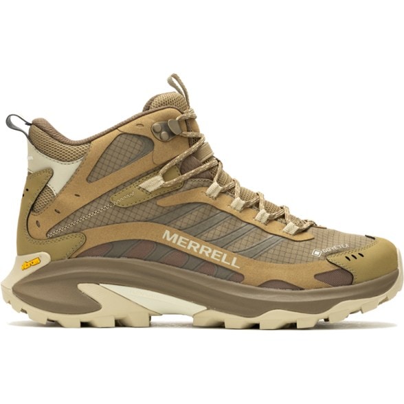 Side view of Merrell Moab Speed 2 Mid GORE-TEX hiking boots showcasing the durable material.