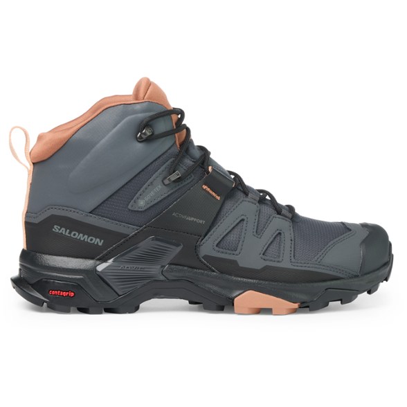 Salomon Women's X Ultra 4 Mid GORE-TEX Hiking Boots from the side, highlighting ankle support.