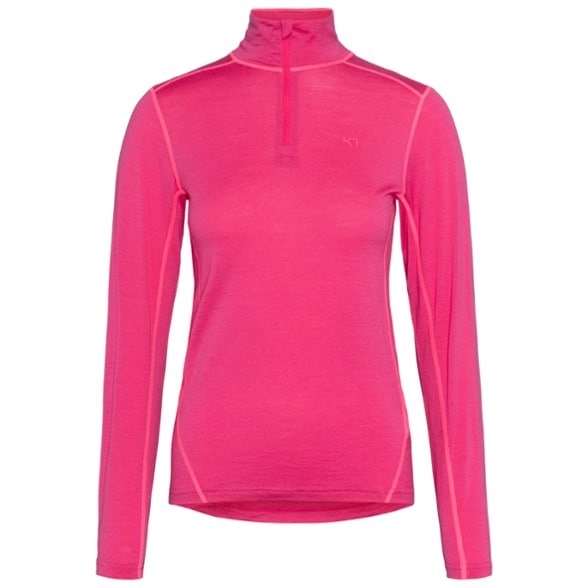 Front view of women's base layer with half zip made from lightweight merino wool shirt for women