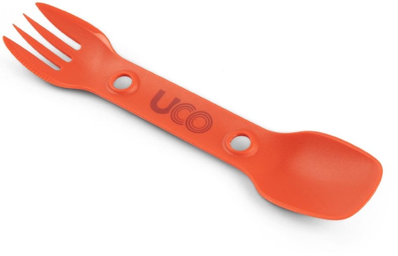 Eco-Friendly Utility Spork angled view with serrated edge for cutting.
