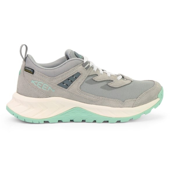 Side view of TrailBlaze women's waterproof hiking shoes showcasing breathable mesh and leather mud shield