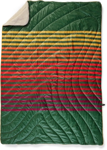 Cozy sherpa fleece insulated camping blanket folded for easy transport.