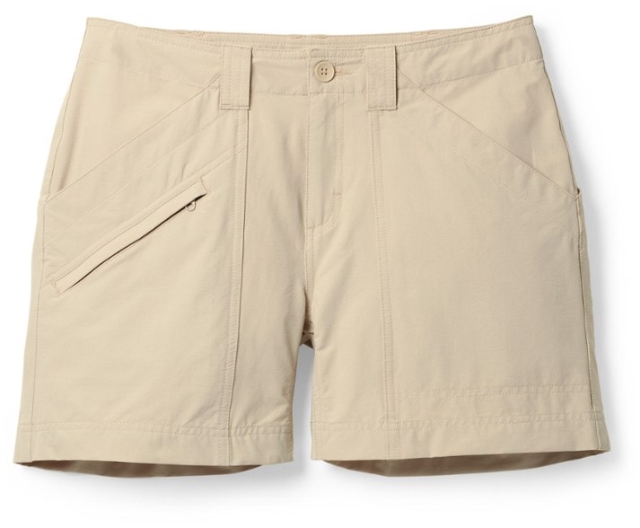 Front view of Royal Robbins Women's Backcountry Pro Hiking Shorts showcasing breathable material and pockets.