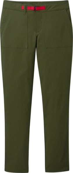Front-angle view of women's hiking pants showing slim fit and adjustable waistband.