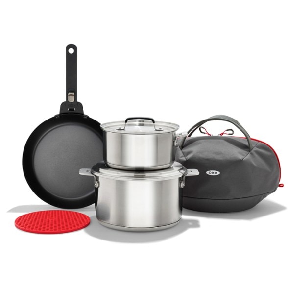 Ultimate outdoor cooking set featuring stainless steel cookware and travel bag