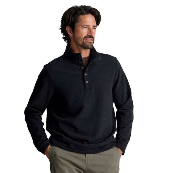 Front view of the Adventure Ready Men's Snap Fleece Pullover, highlighting the fleece lining and snap button placket.