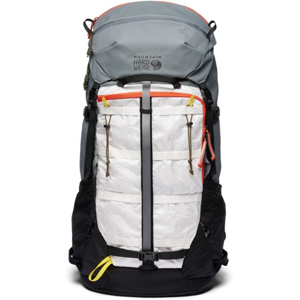 SummitPro 55L backpack side view highlighting the adjustable torso length and hipbelt pockets.