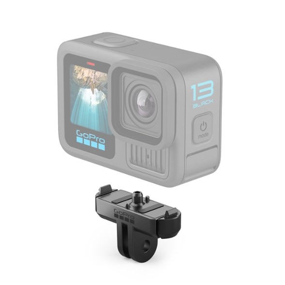 GoPro HERO13 Magnetic Latch Mount from the side, demonstrating the magnetic latch system.
