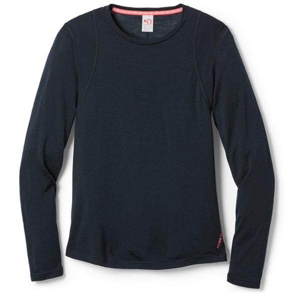 Front view of Embla women's wool shirt showcasing merino wool base layer with breathable mesh panels