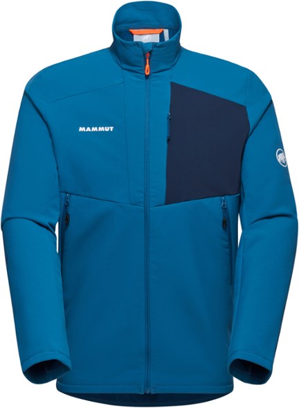 Mammut Men's Windproof Jacket in action during a hike, demonstrating wind resistance
