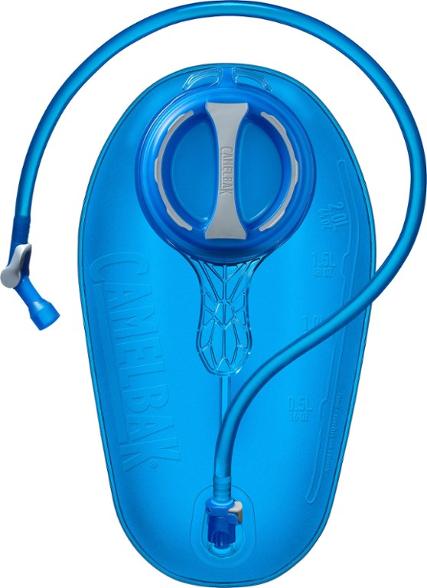 CamelBak Crux 2L hydration reservoir showcasing the bite valve and on/off lever.